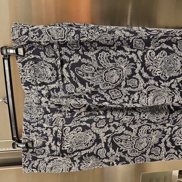 THEORY Mitrana Georgette Wide Leg Pant ~ 100% Silk Navy Blue Paisley Print Large - Picture 11 of 15